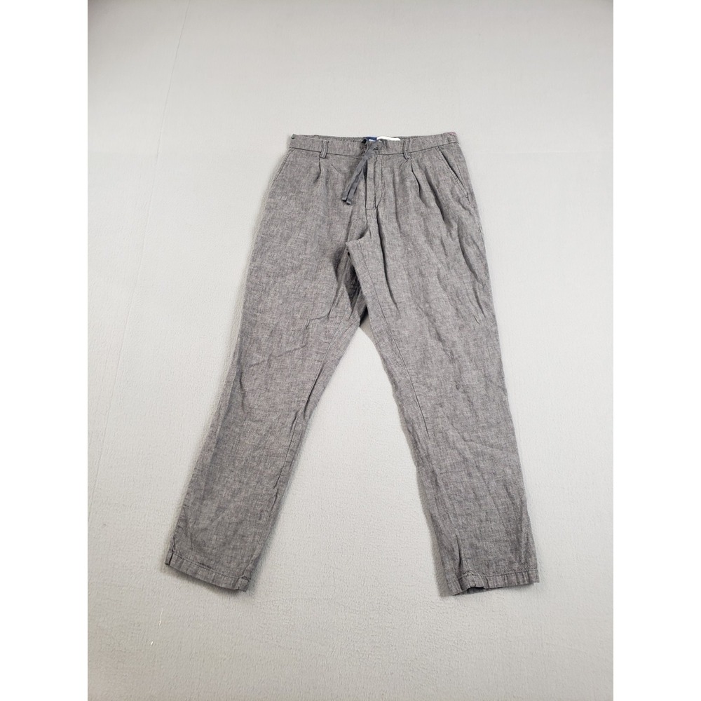 Old Navy Women Pant M Gray Linen Blend Loose Tapered Leg‎ Drawstring Summer Wear